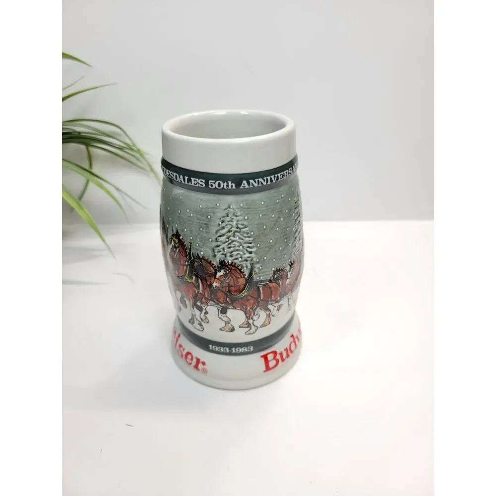 1982 Budweiser Holiday Beer Stein Clydesdales 50th Anniversary 1933-1983